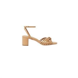 NEW LOEFFLER RANDALL women's olivia leather knot mid heel sandal in sandal dune